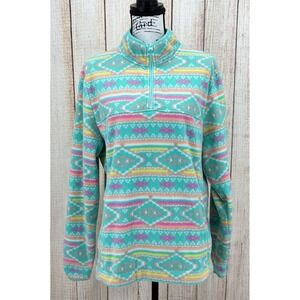 Chubbies Flame Commander Men's Size Small Fleece Pullover Fair Isle Teal Pink